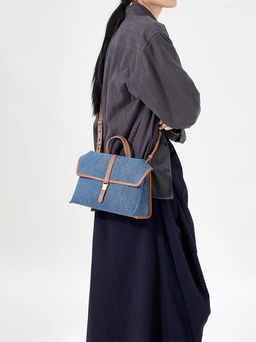 The Small Shan Satchel Bag - Denim
