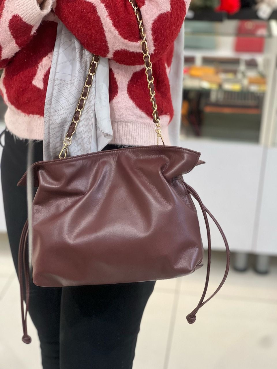 Italian Leather Bag - Dark Burgundy