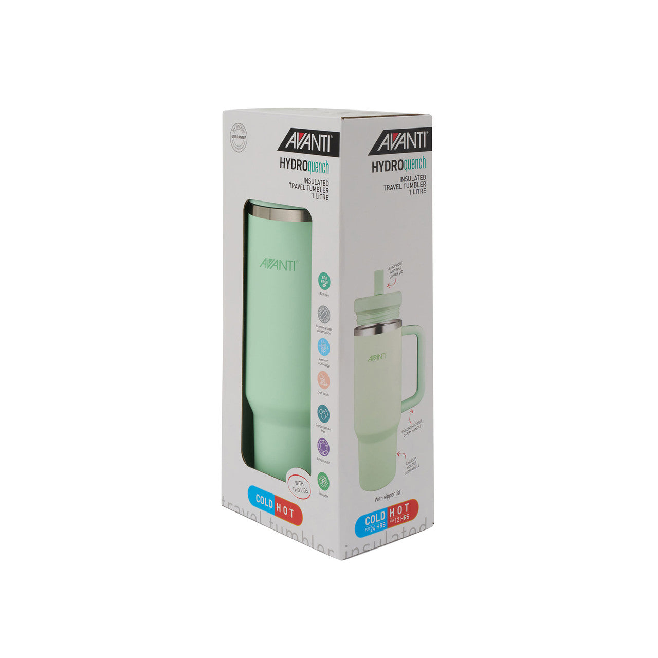 (READYSTOCK) Avanti HydroQuench Insulated Tumbler with Two Lids, 1L - Soft Mint