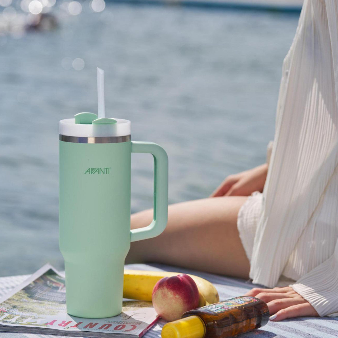 (READYSTOCK) Avanti HydroQuench Insulated Tumbler with Two Lids, 1L - Soft Mint