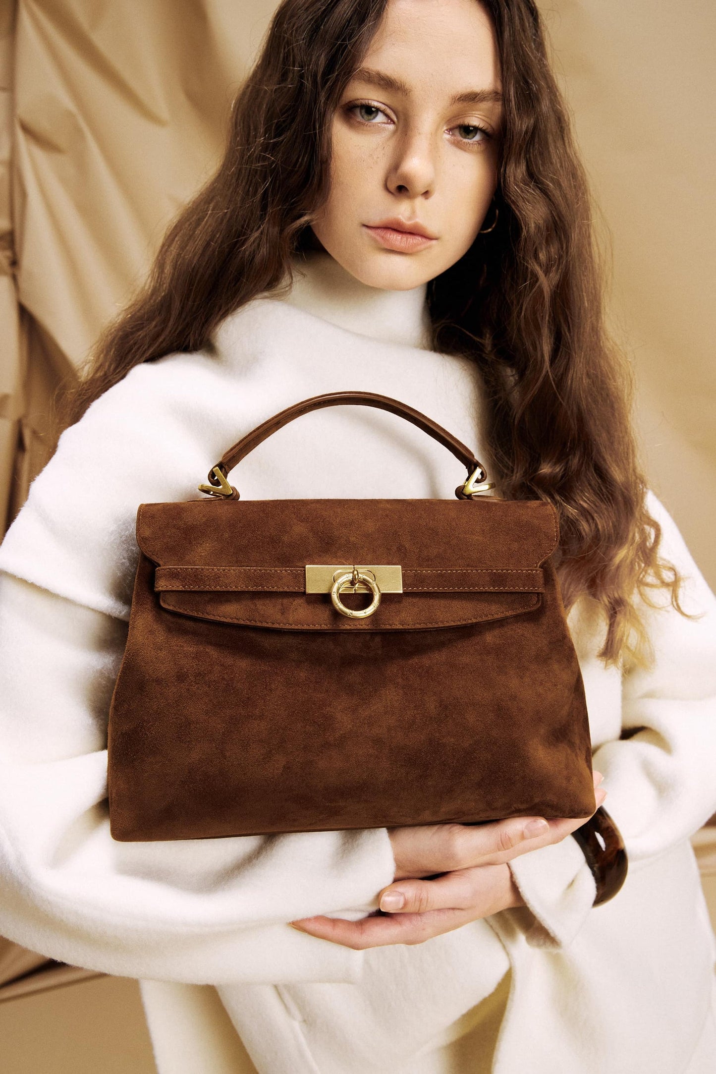 Grace Medium Soft Top Handle Bag - Brown Suede
