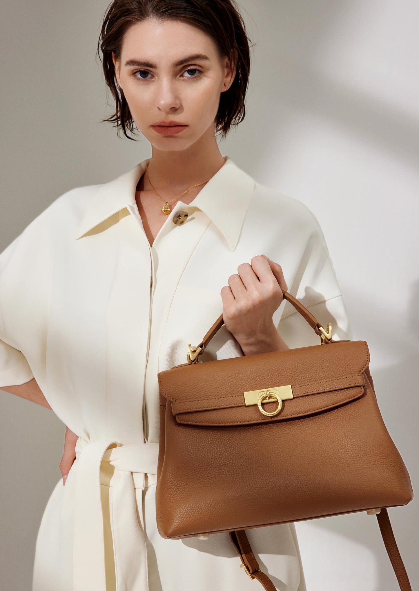 Grace Medium Soft Top Handle Bag - Brown