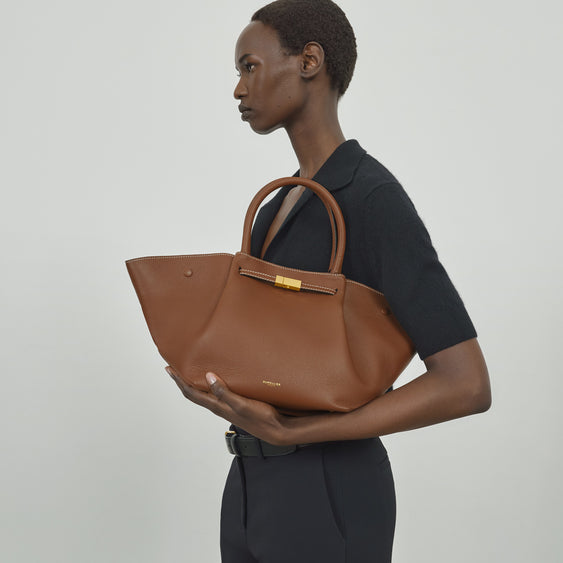 Demellier The Midi New York - Tan Small Grain Ecru Stitching