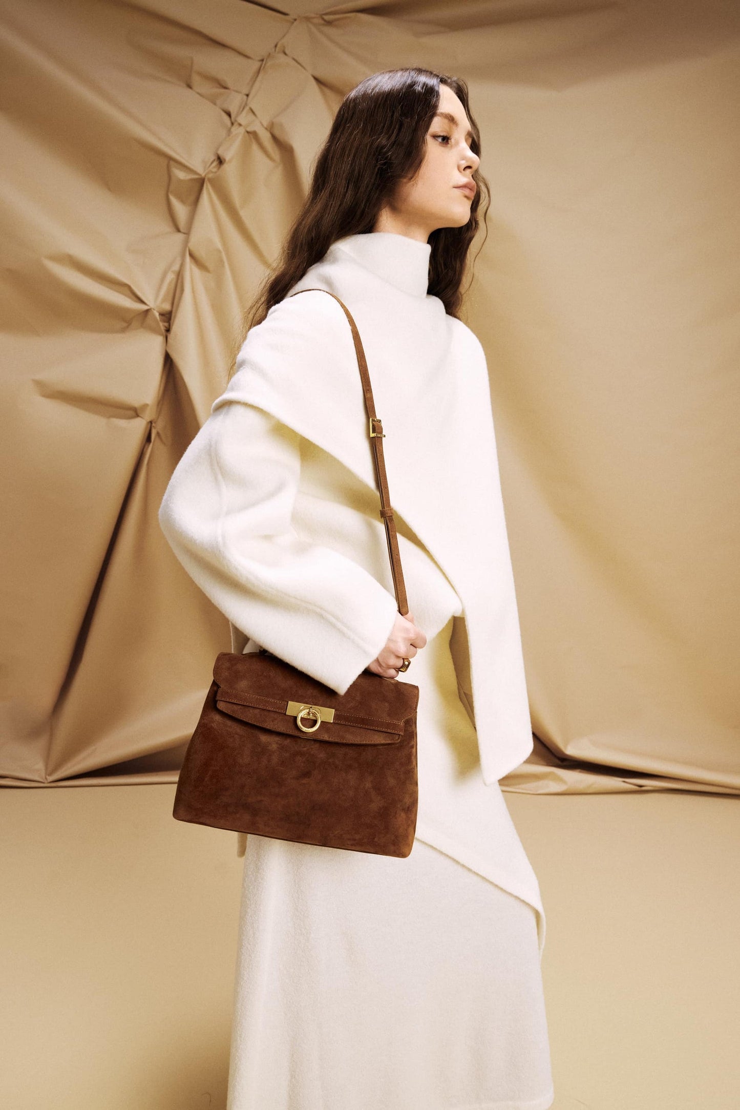 Grace Medium Soft Top Handle Bag - Brown Suede