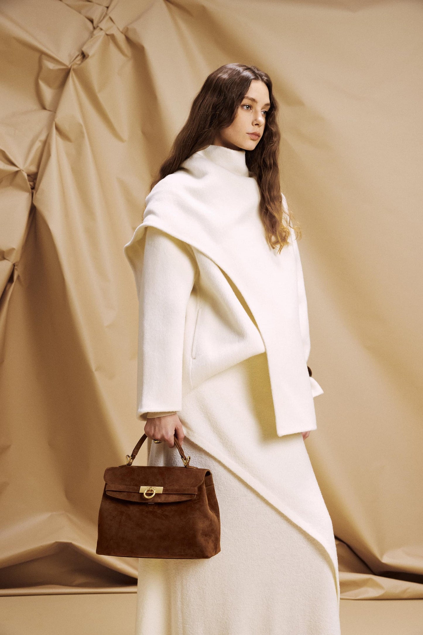Grace Medium Soft Top Handle Bag - Brown Suede