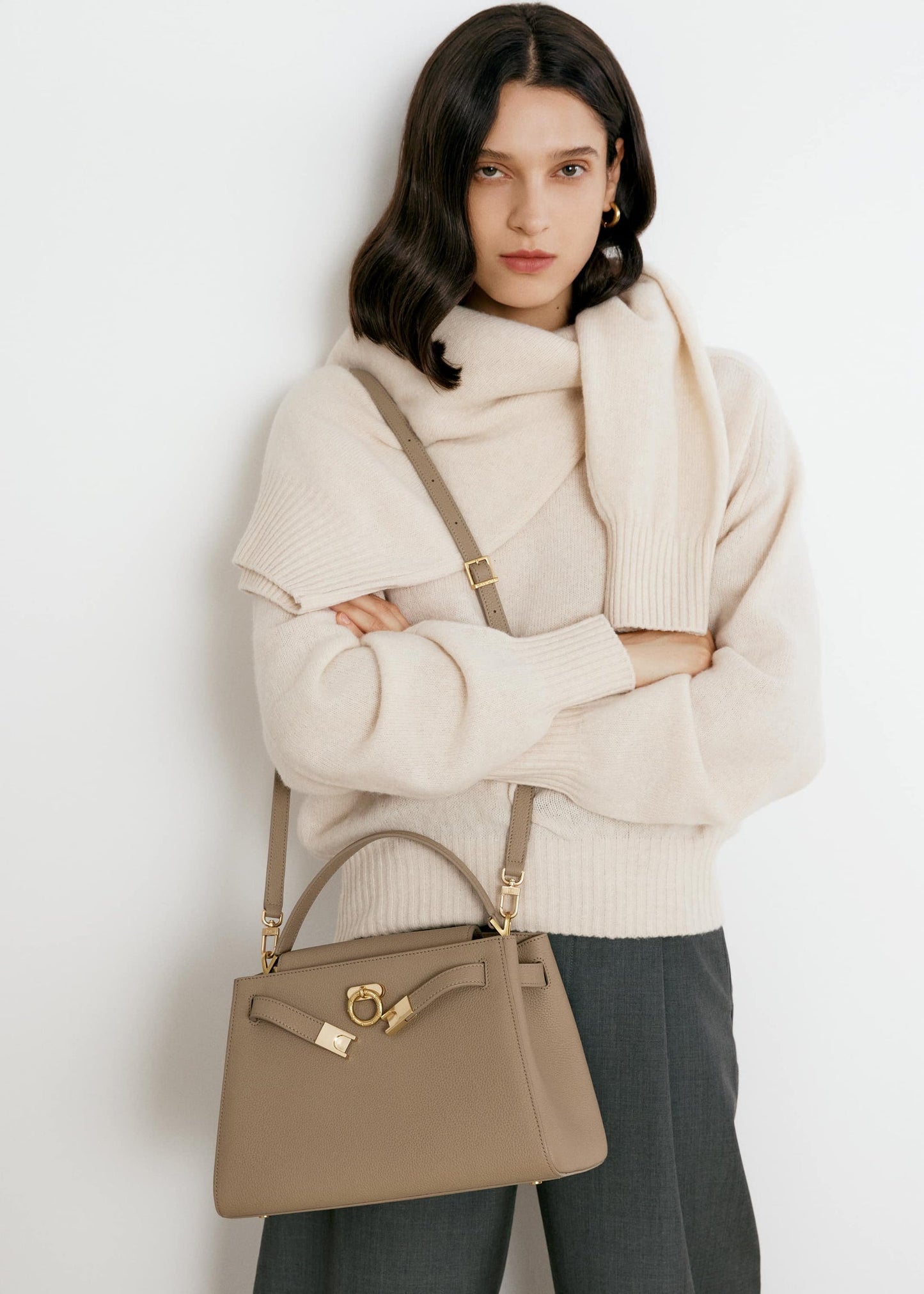 Madison Large Top Handle Bag Pebbled - Taupe