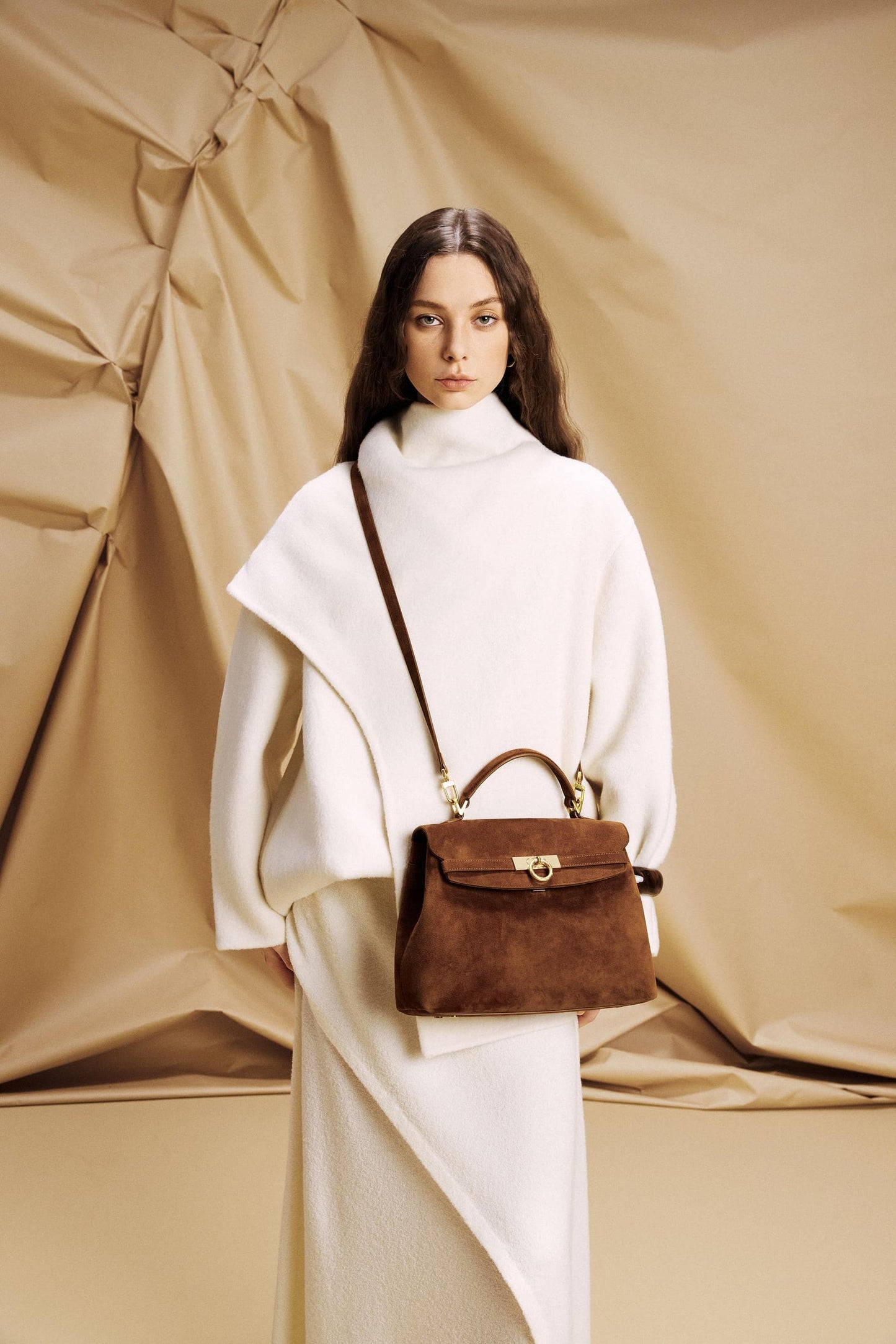 Grace Medium Soft Top Handle Bag - Brown Suede