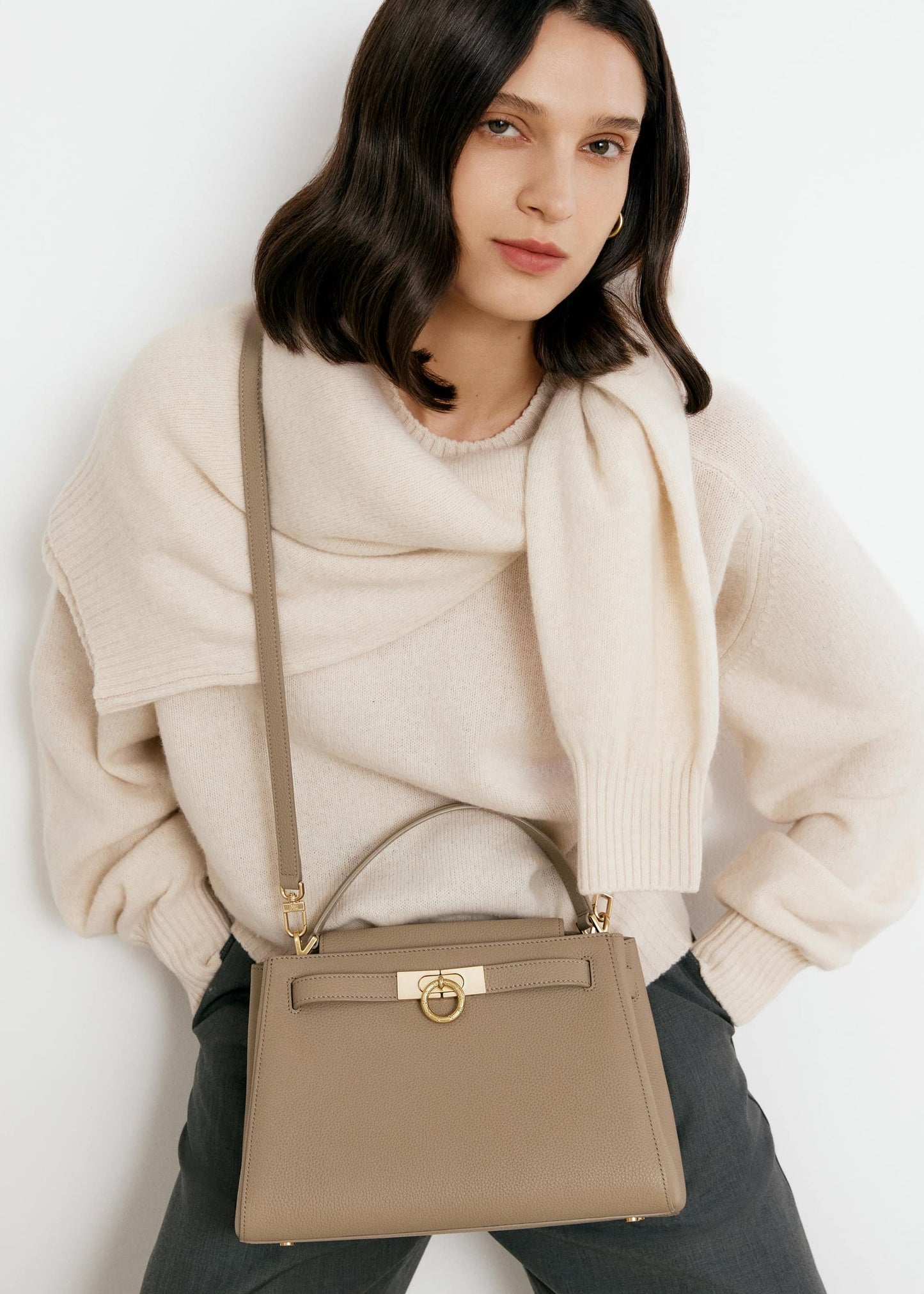 Madison Large Top Handle Bag Pebbled - Taupe