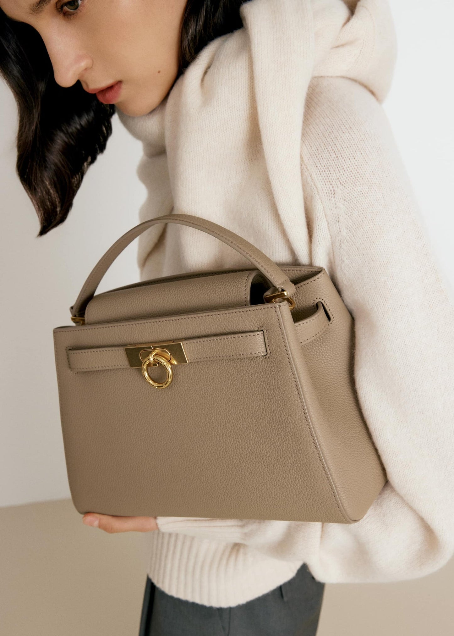 Madison Large Top Handle Bag Pebbled - Taupe