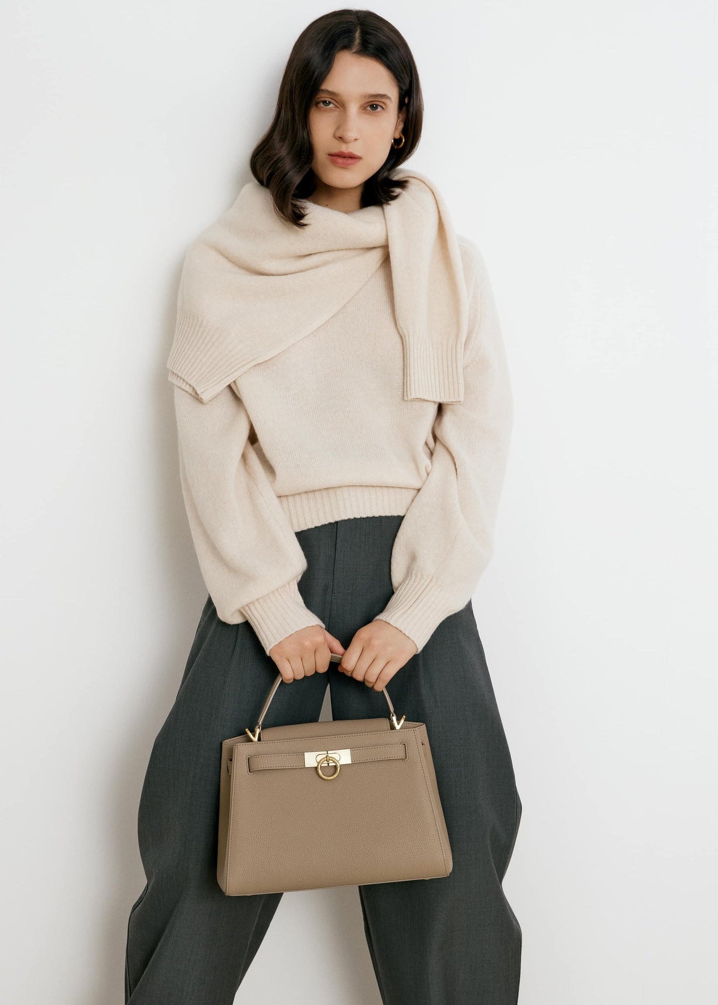 Madison Large Top Handle Bag Pebbled - Taupe