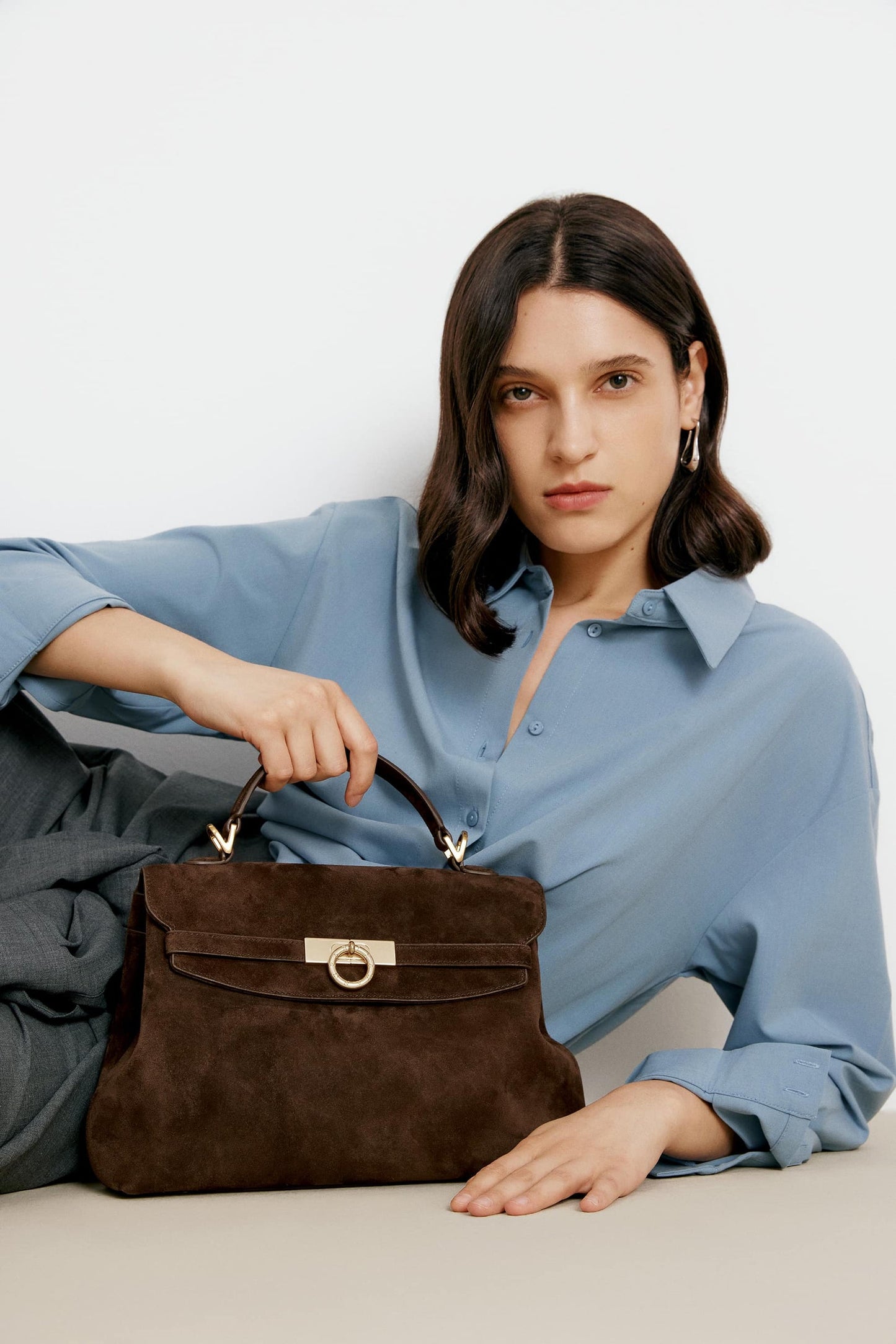 Grace Medium Soft Top Handle Bag - Chocolate Suede
