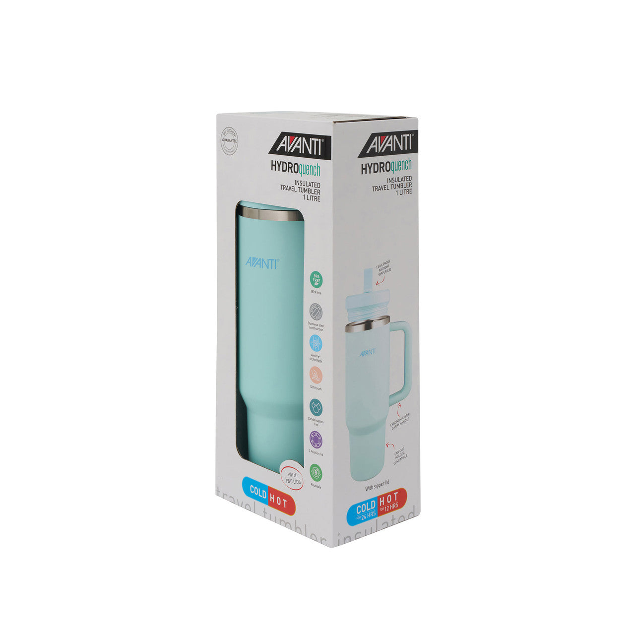 (READYSTOCK) Avanti HydroQuench Insulated Tumbler with Two Lids, 1L - Sea Breeze Blue