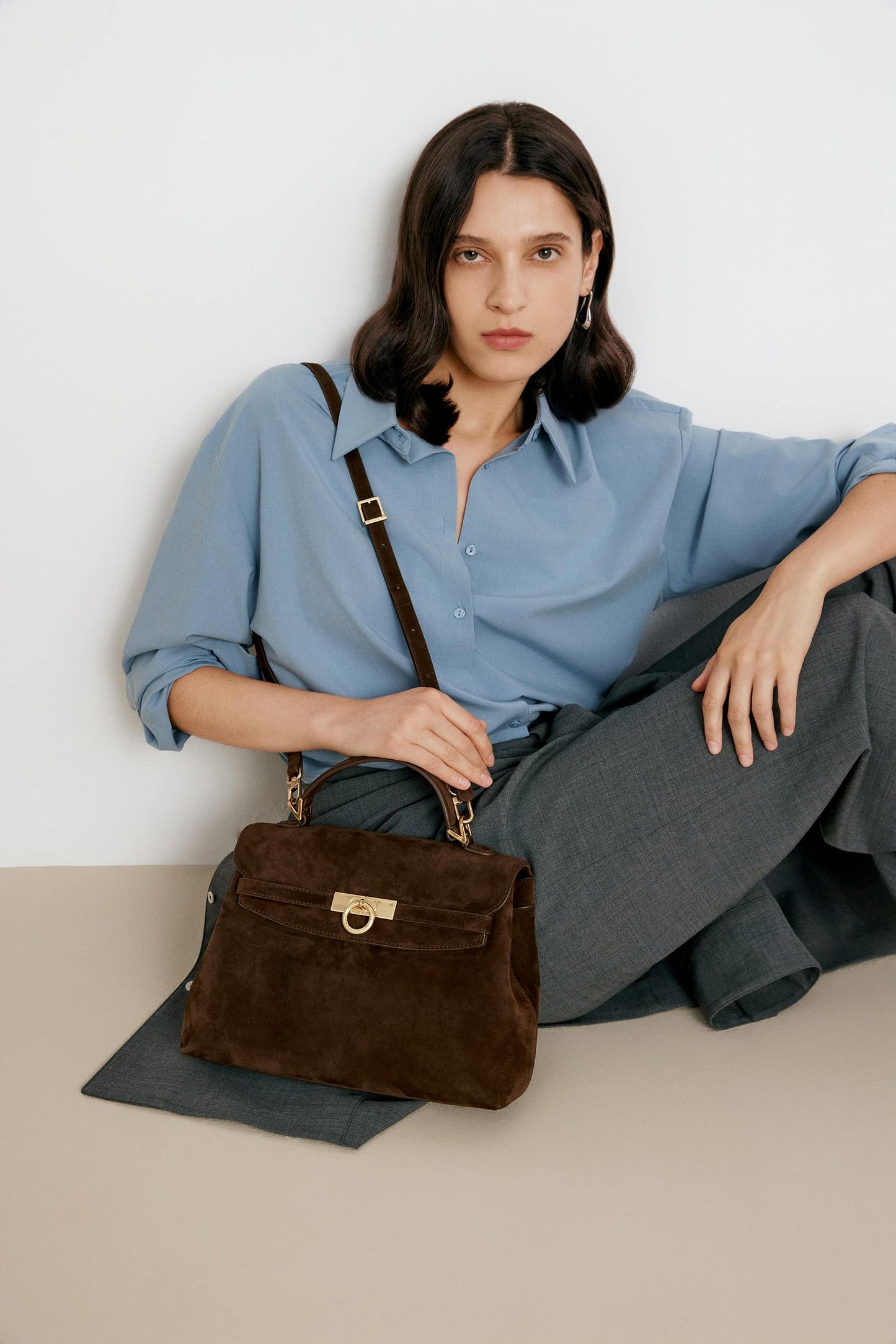 Grace Medium Soft Top Handle Bag - Chocolate Suede