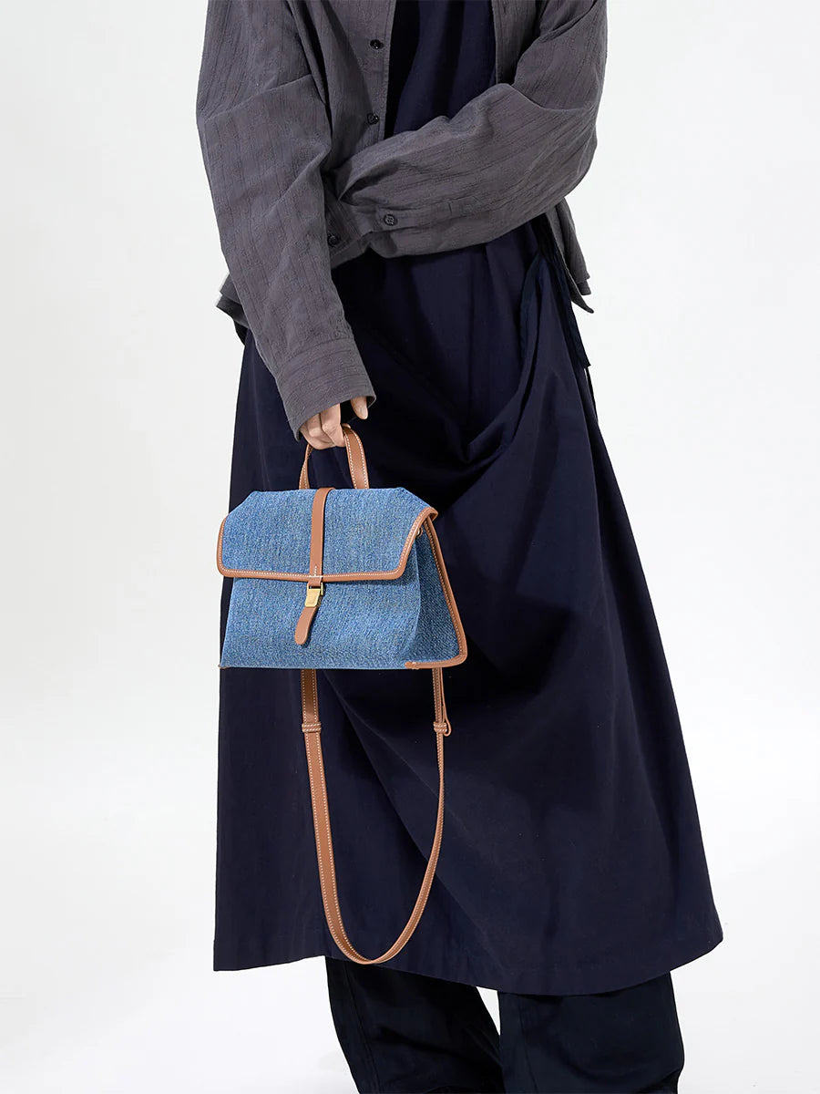 The Small Shan Satchel Bag - Denim