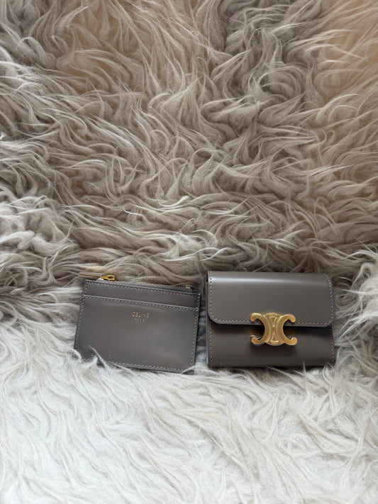 (Readystock) Celine Compact Wallet - Triomphe in Shiny Calfskin Taupe