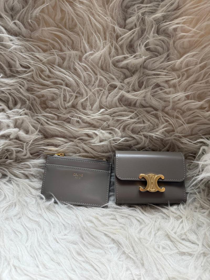 (Readystock) Celine Compact Wallet - Triomphe in Shiny Calfskin Taupe