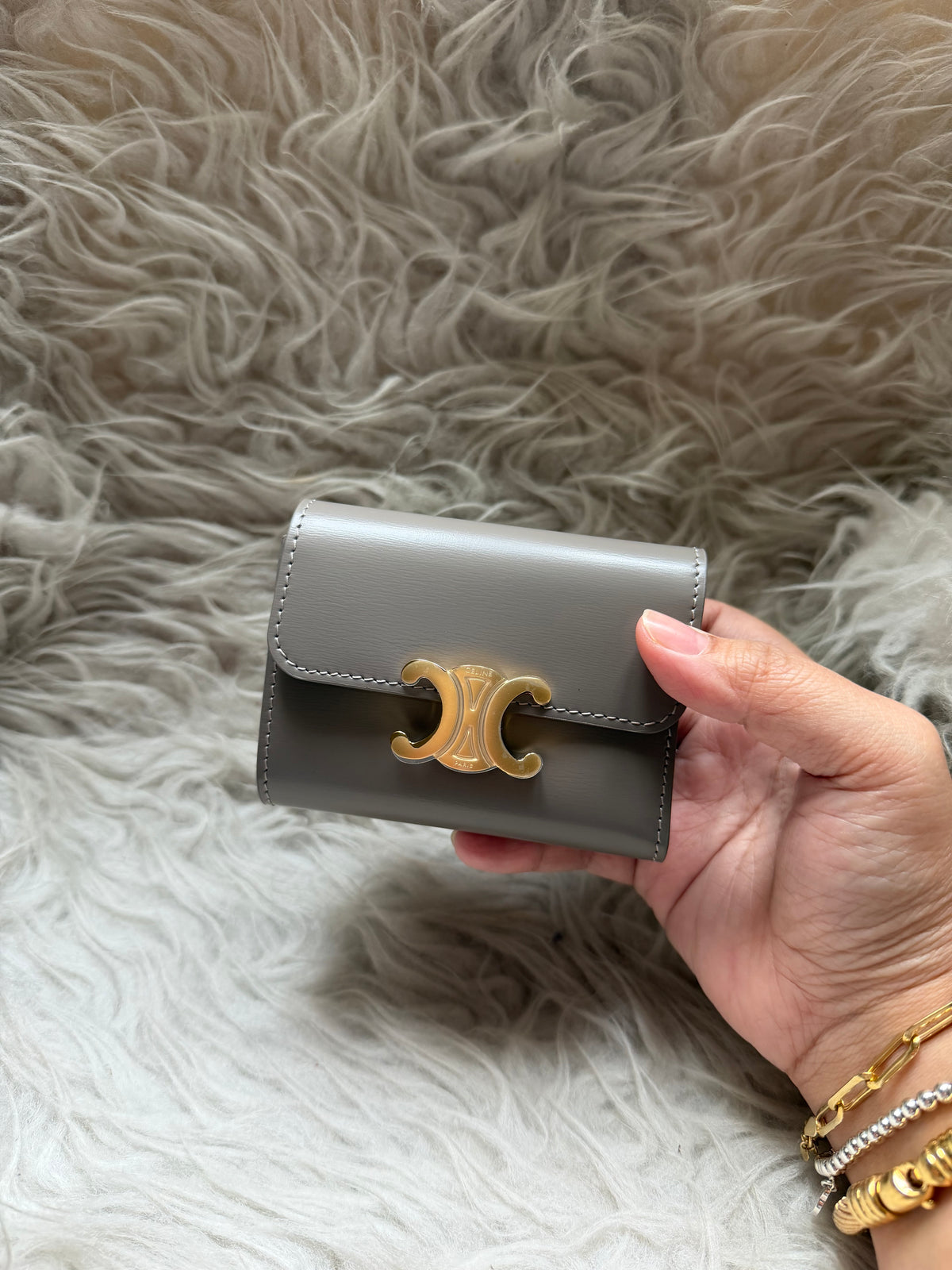 (Readystock) Celine Compact Wallet - Triomphe in Shiny Calfskin Taupe