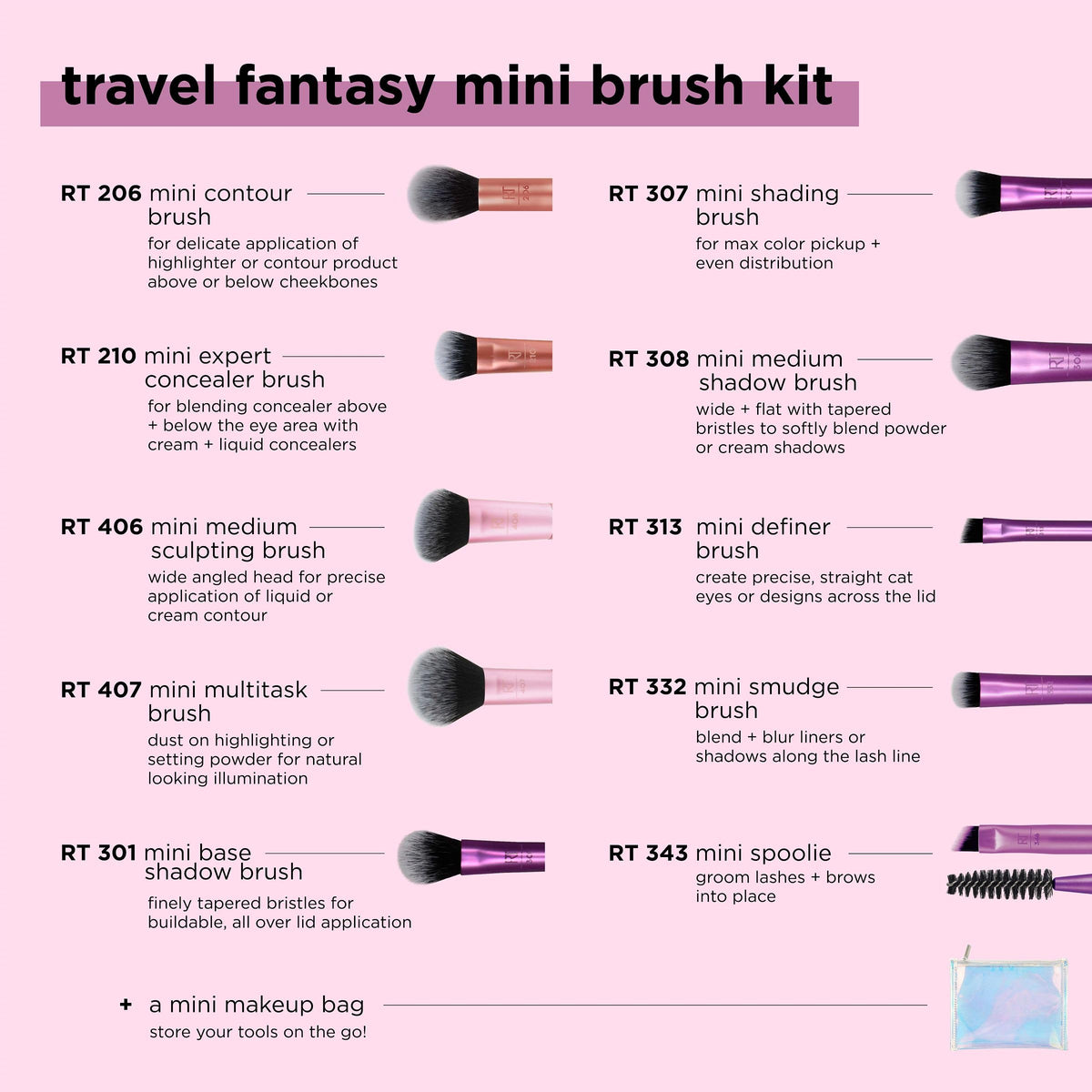 REAL TECHNIQUES Travel Fantasy Mini Brush Set With Free Mini Makeup Bag