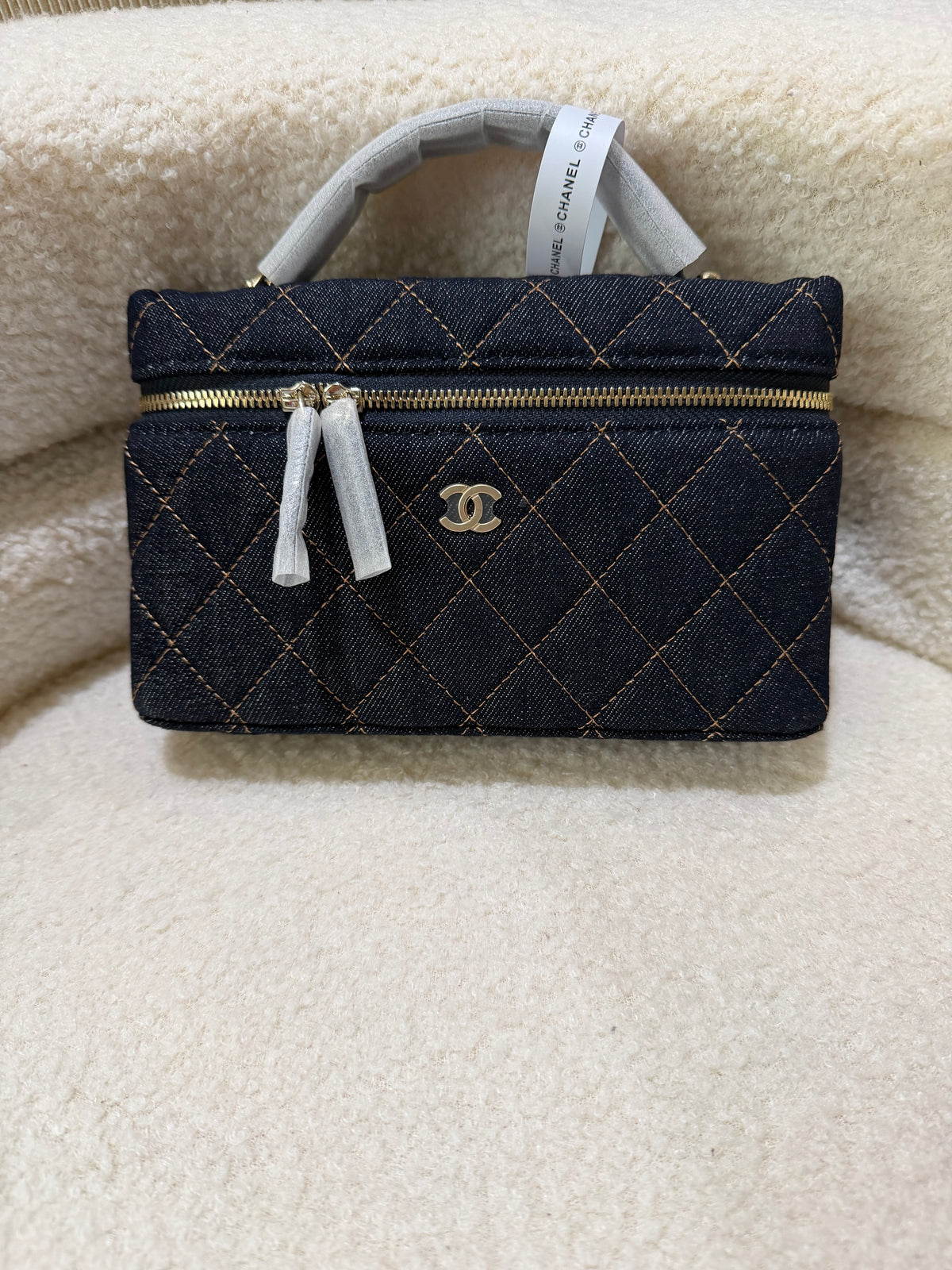 Chanel Denim Quilted Vanity with Chain - Dark Blue Denim