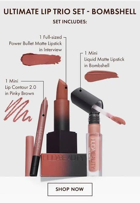 HUDA BEAUTY The Ultimate Lip Trio Set - Bombshell