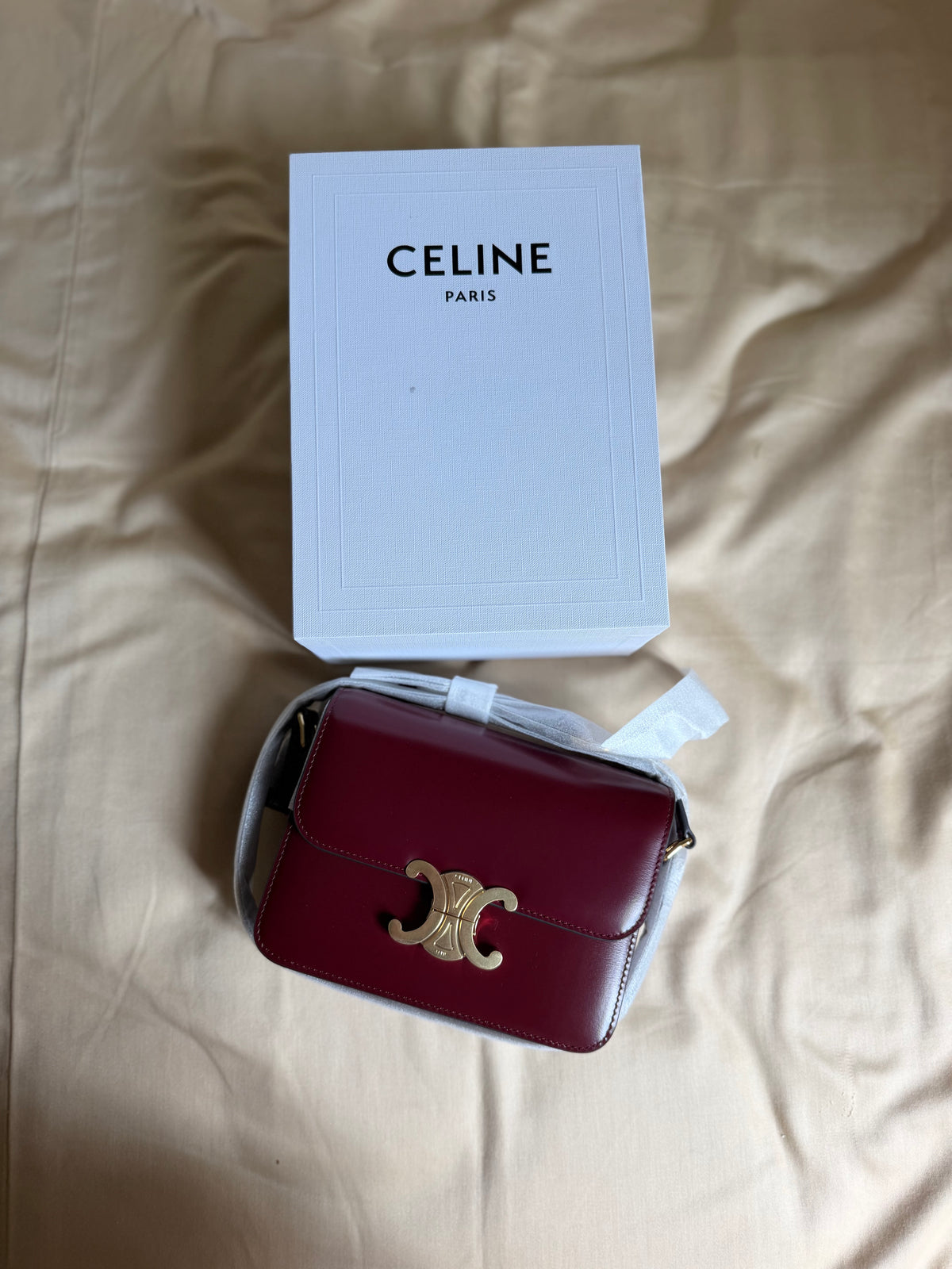 Celine Classique Teen Triomphe in Calfskin - BURGUNDY