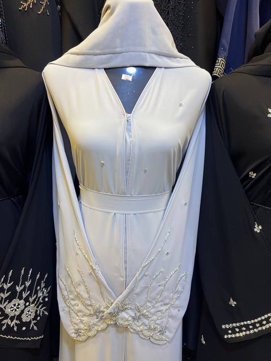 Jubah Dubai Hand Sparkle Beading- White