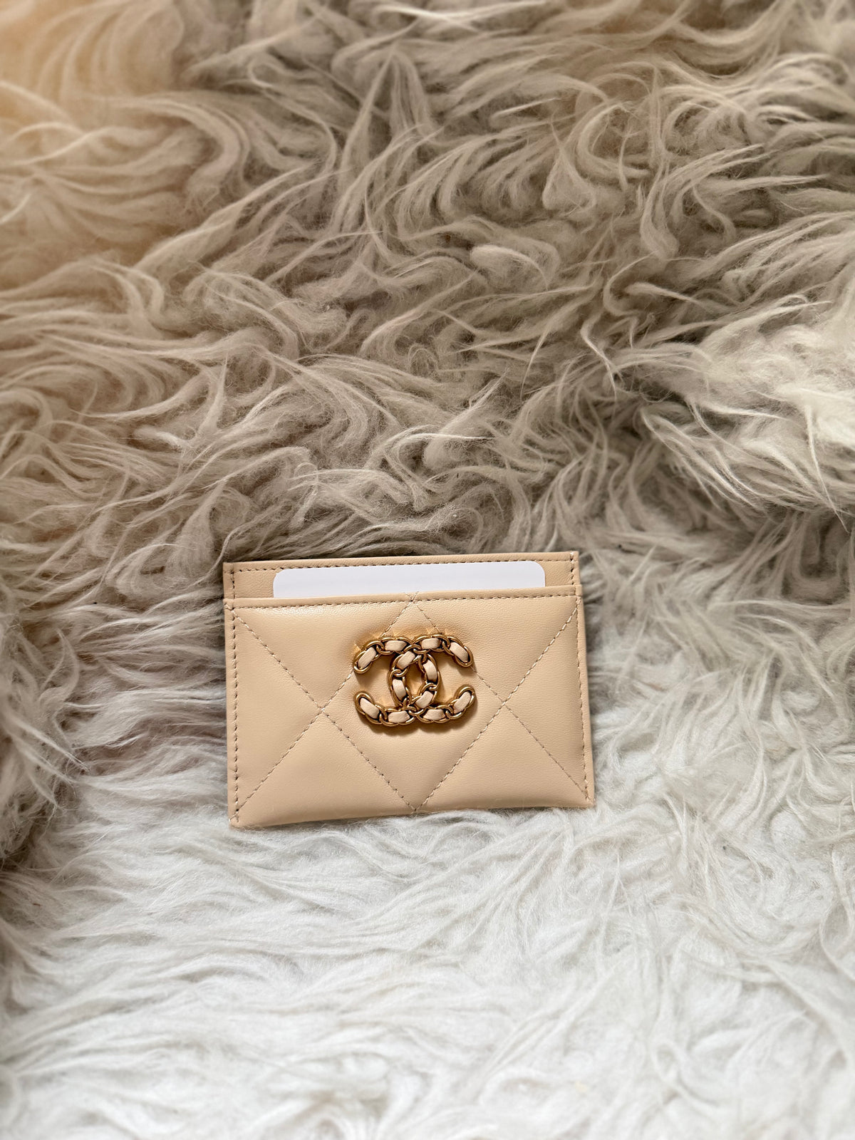 (Readystock) Chanel Quilted Lambskin Card Holder - Beige