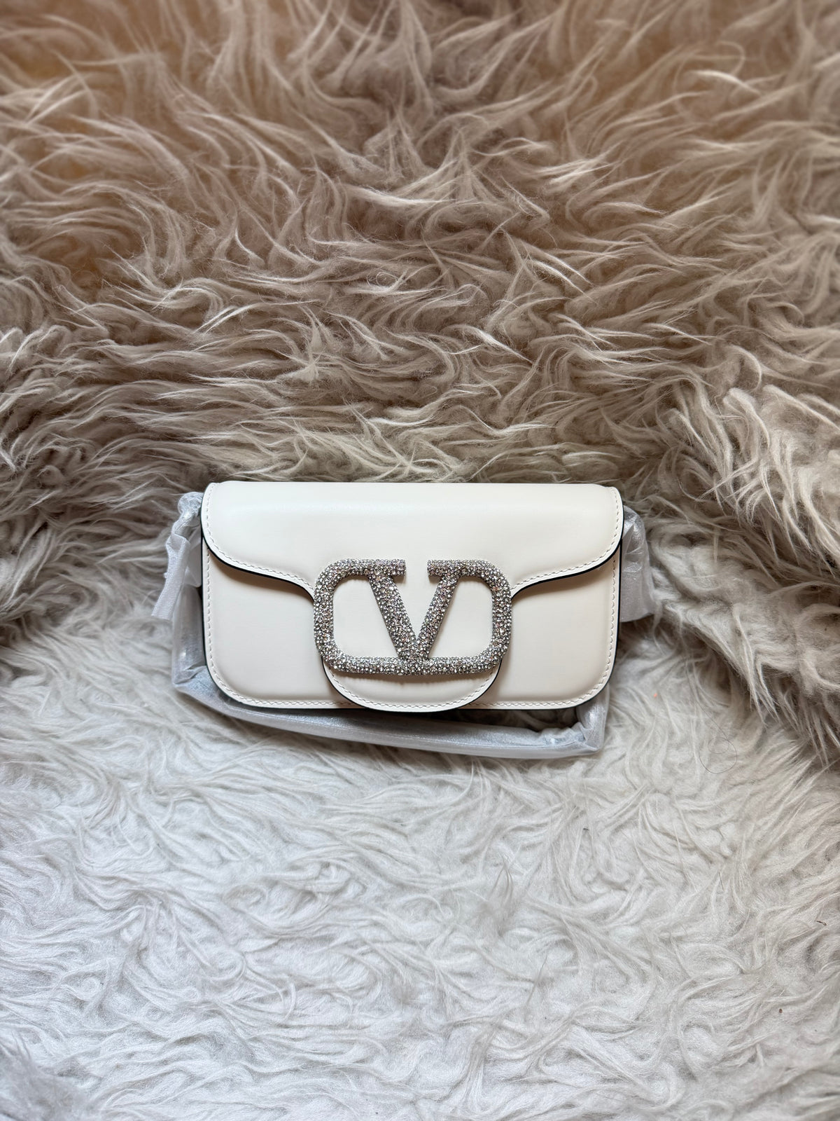 Valentino Garavani Small Locò Crystal - White