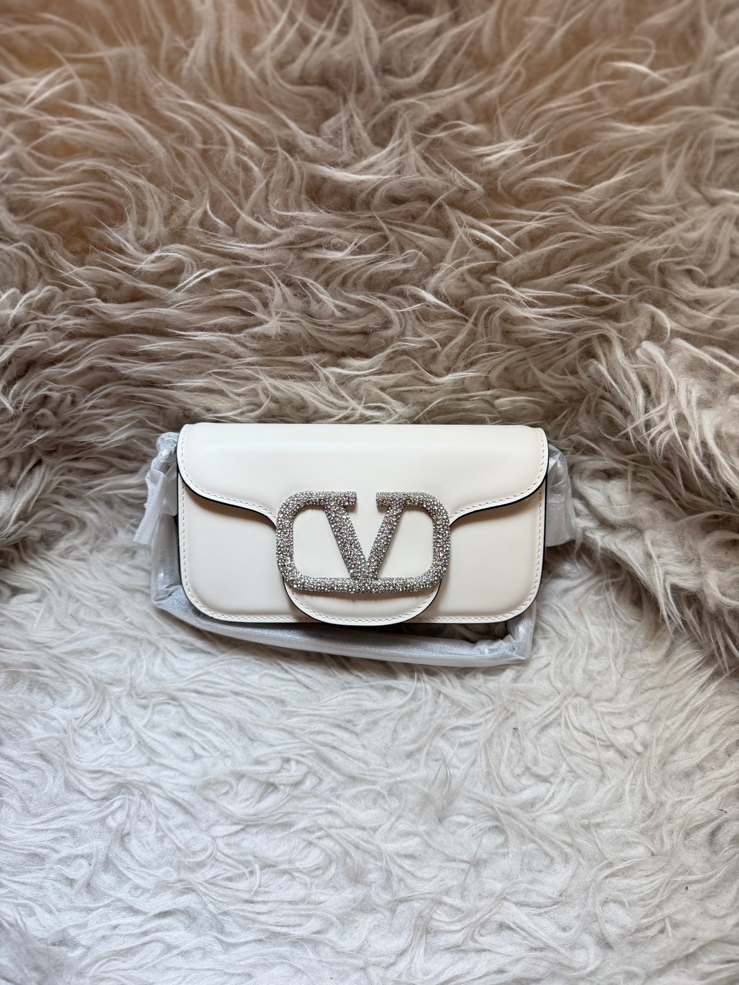 Valentino Garavani Small Locò Crystal - White