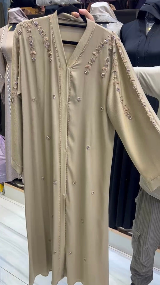 Jubah Dubai Flower Beading- Beige