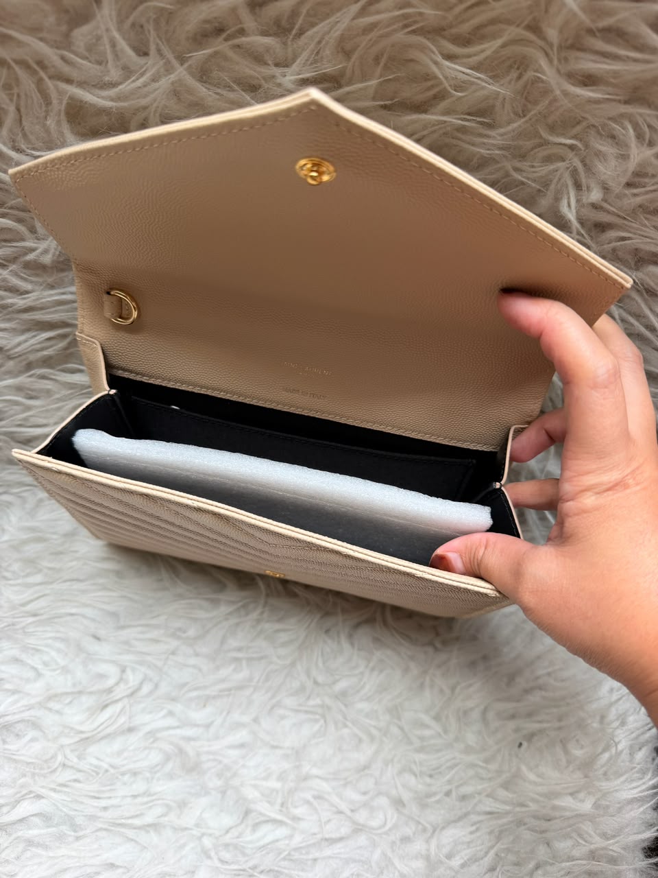 YSL Flap Pouch Grain Leather - Beige