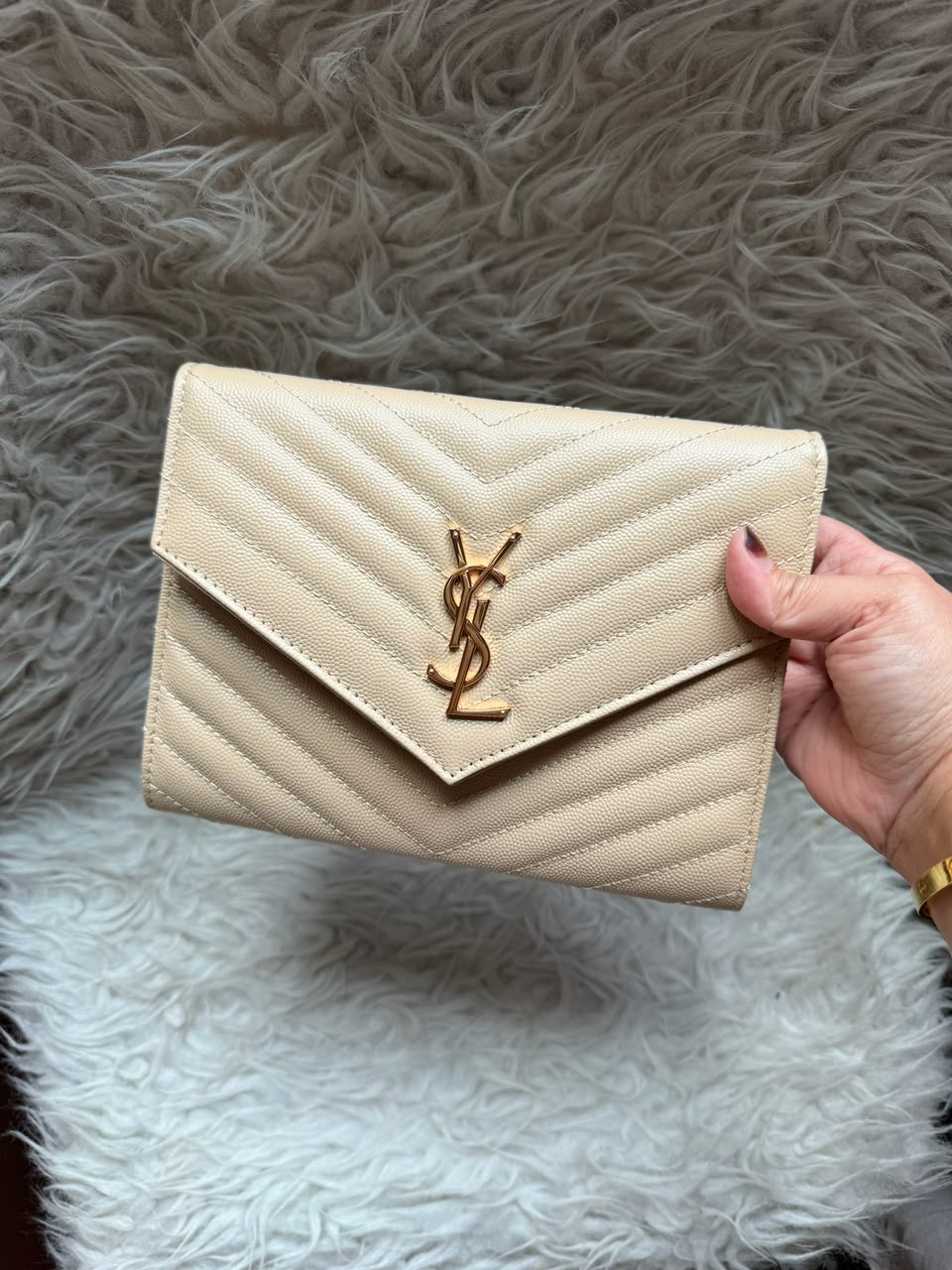 YSL Flap Pouch Grain Leather - Beige