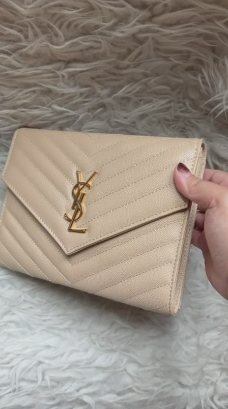 YSL Flap Pouch Grain Leather - Beige