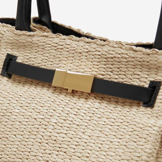 Demellier The Midi New York - Natural Raffia & Black Smooth