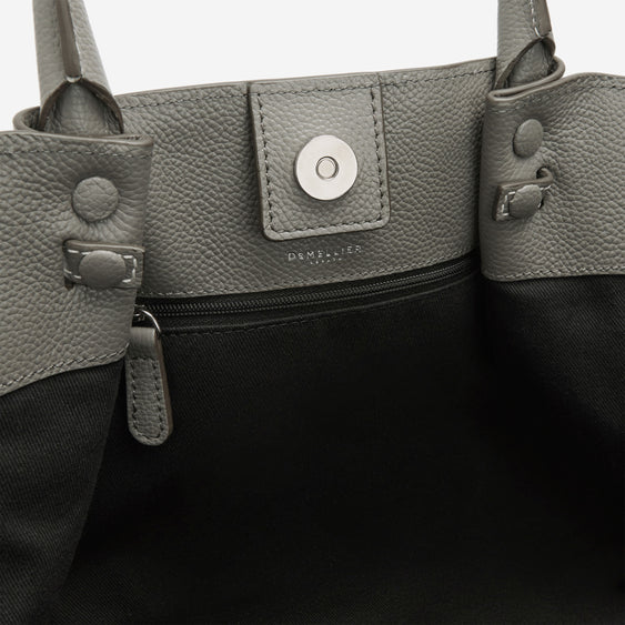 Demellier The Midi New York - Stone Grey Small Grain Ecru Stitching