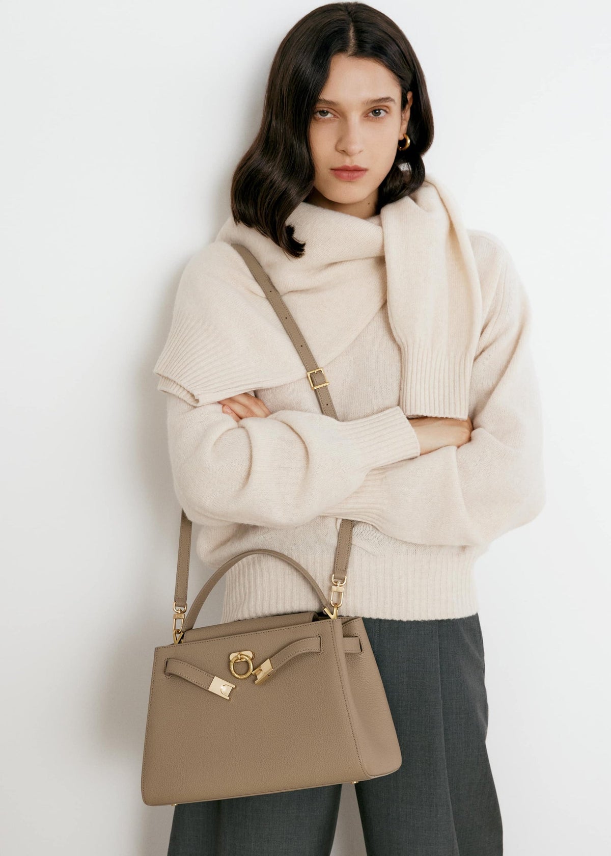 Madison Large Top Handle Bag Pebbled - Taupe