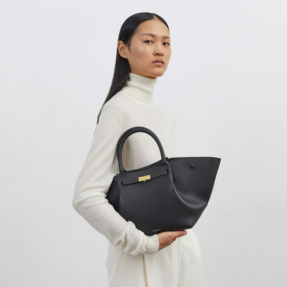 Demellier The Midi New York - Natural Raffia & Black Smooth