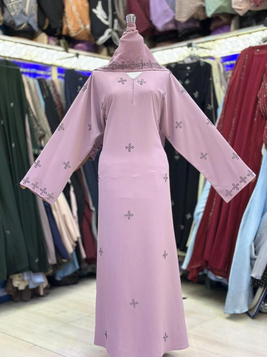 Jubah Madinah Diamond Flower- Dusty Pink