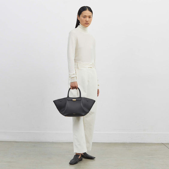 Demellier The Midi New York - Natural Raffia & Black Smooth