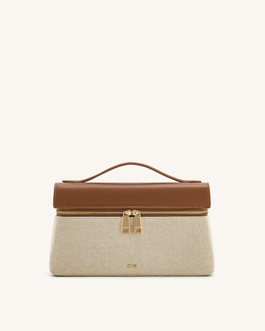 JW PEI Thea Faux Straw Top Handle Bag - Brown Canvas