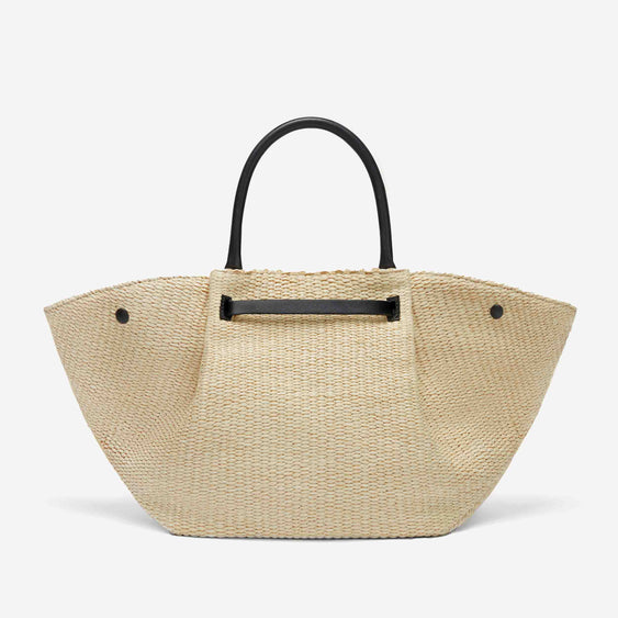 Demellier The Midi New York - Natural Raffia & Black Smooth