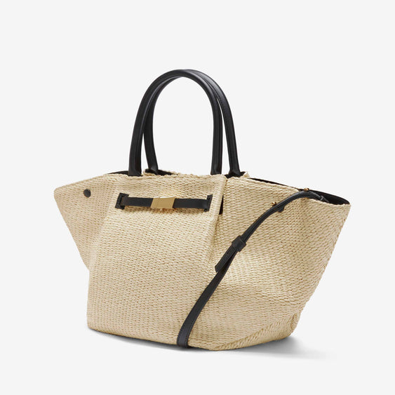 Demellier The Midi New York - Natural Raffia & Black Smooth