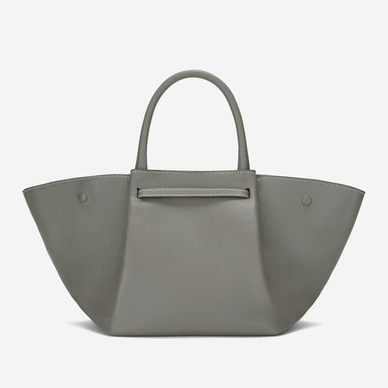 Demellier The Midi New York - Stone Grey Small Grain Ecru Stitching