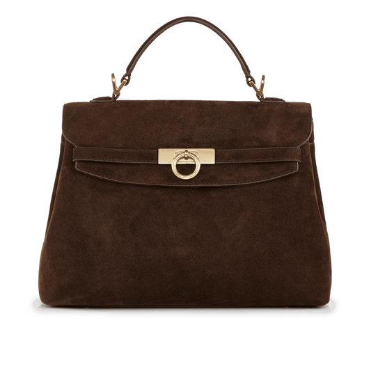 Grace Medium Soft Top Handle Bag - Chocolate Suede
