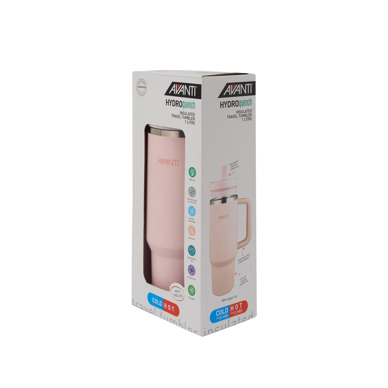 (PREORDER) Avanti HydroQuench Insulated Tumbler with Two Lids, 1L - Blush Pink