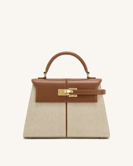 JW PEI Pink Elise Large Top Handle Bag - Brown Canvas