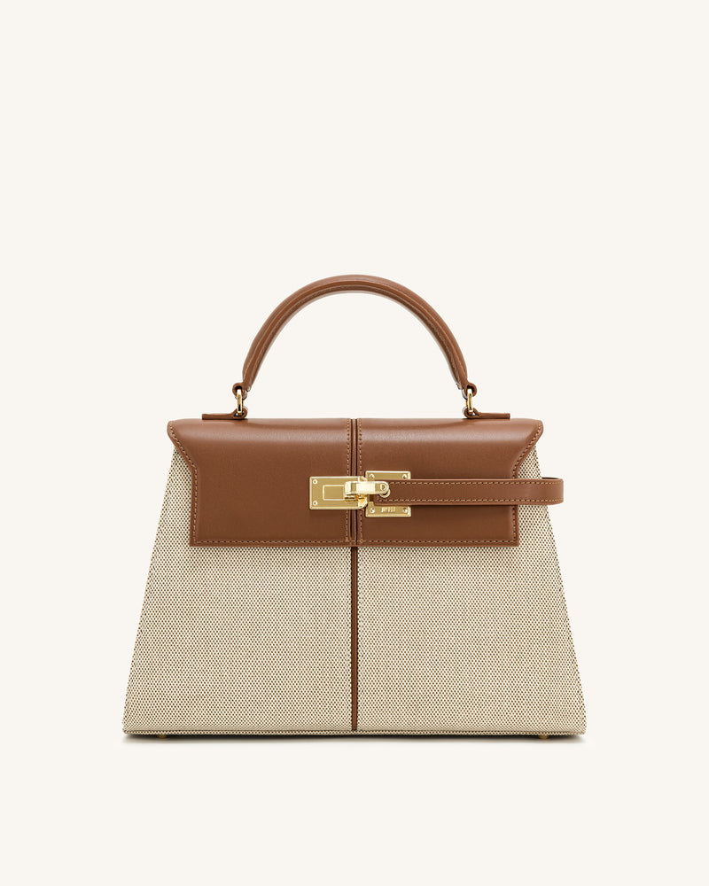 JW PEI Pink Elise Large Top Handle Bag - Brown Canvas